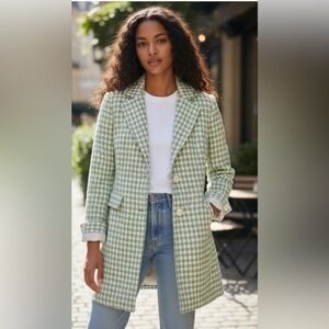 Zinc green houndstooth jacket coat decorative button cuffed sleeve size small